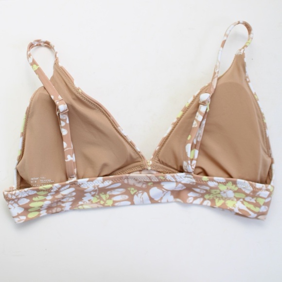 Aerie Sands Tan White Floral Print Crossover Triangle Bikini Top Size Medium - Picture 6 of 9